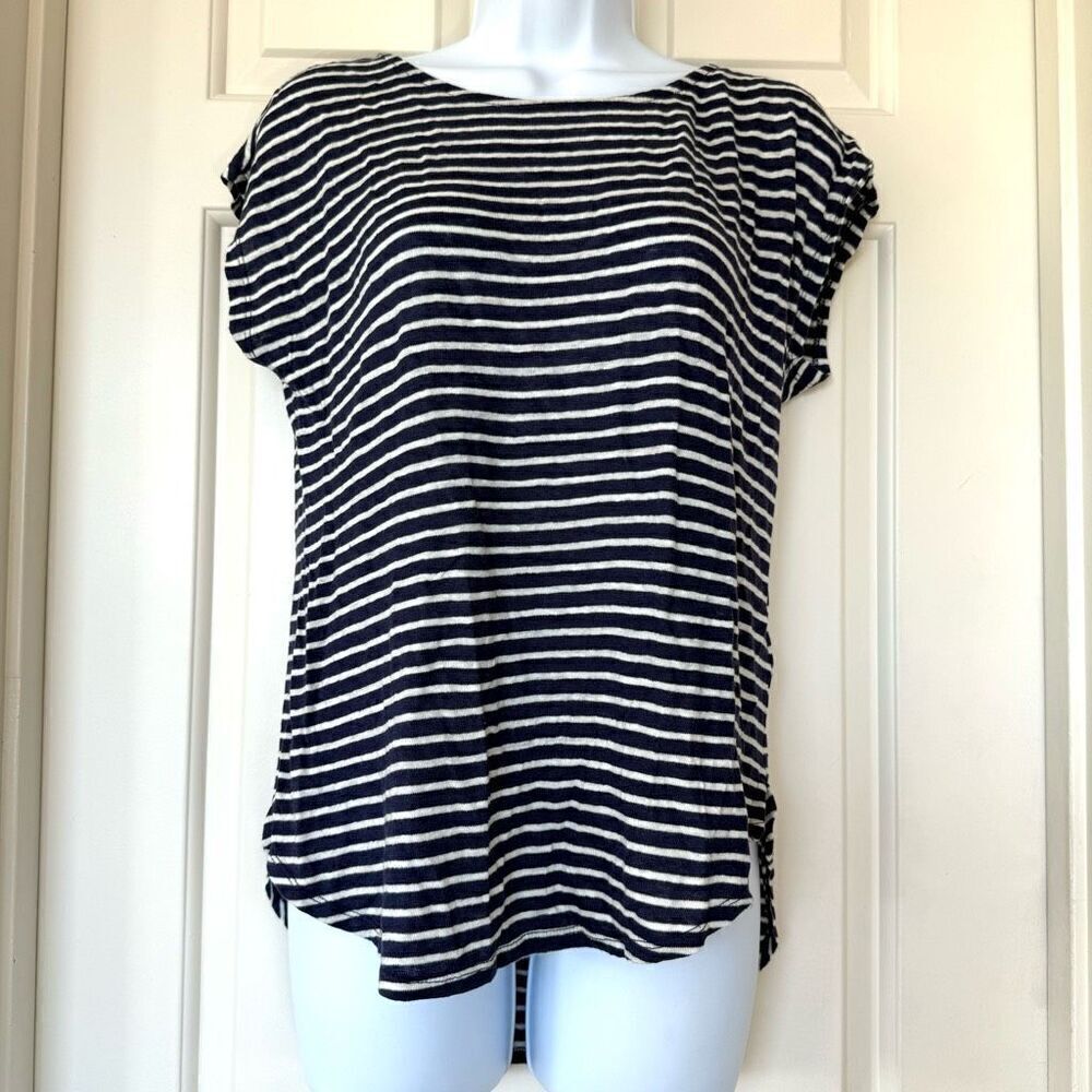 Christian Siriano Striped Linen cap sleeved Top